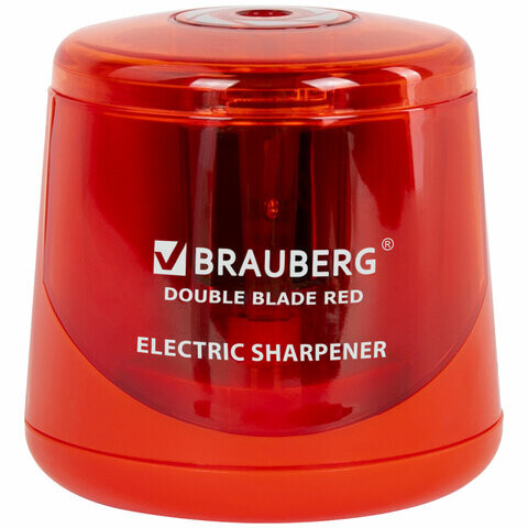 Точилка электрическая BRAUBERG DOUBLE BLADE RED двойное лезвие питание от 2 батареек АА 271338