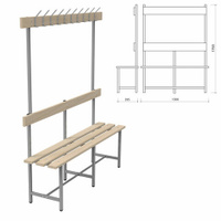 Скамья с вешалкой спинкой СВТ 5 1765х1500х395 мм 10 крючков каркас металлический серый сиденье дерево