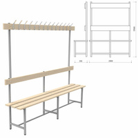 Скамья с вешалкой спинкой СВТ 6 1765х2000х395 мм 14 крючков каркас металлический серый сиденье дерево