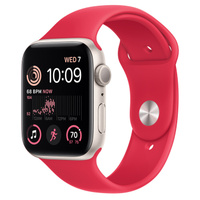 Умные часы Apple Watch Series SE Gen 2 (GPS), 44 мм, Starlight Aluminum Case/(RPODUCT)RED Sport Band - S/M
