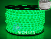 Светодиодный дюралайт Rich LED, 2-х проводной, матовый, зеленый, кратность резки 1 метр, диаметр 13 мм, 220 В,100 м.