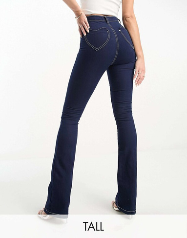 Синие джинсы в стиле диско с завышенной талией и карманом в виде сердца DTT Tall Bianca Don't Think Twice