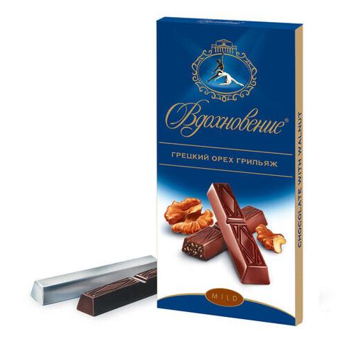 Шоколад Вдохновение Грильяж темный с дробленым грецким орехом порционный, 100 г