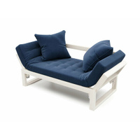 Садовый диван деревянный Амбер Textile-С, беленый дуб-темно синий, велюр, массив дерева, кухонный, офисный, для кафе и б