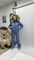Лыжный голубой костюм Mehalini: стиль и комфорт для зимних прогулок - Дополнительно широкий пояс на кнопках