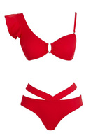 Комплект бикини с V-образным вырезом и воланами Sailor Moda, красный