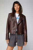 Укороченная байкерская куртка из натуральной кожи Petite Nasty Gal, коричневый
