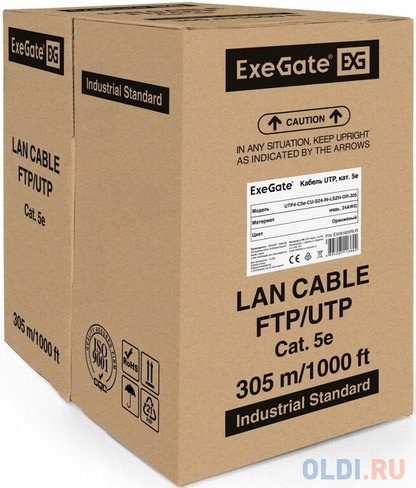 Exegate EX281820RUS Кабель Exegate UTP4-C5e-CU-S24-IN-LSZH-OR-305 UTP 4 пары кат.5e медь, 24AWG, LSZH, бухта 305м, оранж