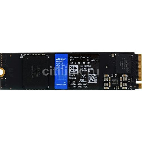 SSD накопитель WD Blue SN580 WDS100T3B0E 1ТБ, M.2 2280, PCIe 4.0 x4, NVMe, M.2