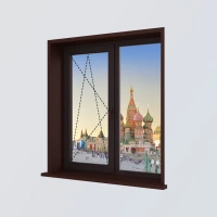 Двухстворчатое пластиковое окно Melke Lite`70 1300×1400 мм шоколадно-коричневый