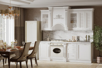 Кухонный гарнитур Венеция прямая 2,40 Белый Серебро Паладина светлая 38 мм