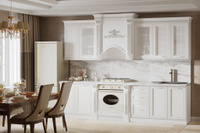Кухонный гарнитур Венеция прямая 3,00 Белый Серебро Паладина светлая 38 мм