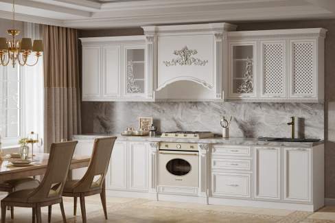 Кухонный гарнитур Венеция прямая 3,60 Белый Серебро Паладина светлая 38 мм