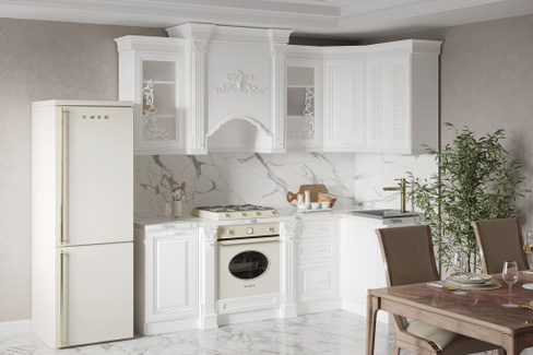 Кухонный гарнитур Венеция угловая 2,40*1,20 Белый Мрамор Белый 38 мм