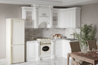 Кухонный гарнитур Венеция угловая 2,40*1,20 Белый Серебро Паладина светлая 38 мм