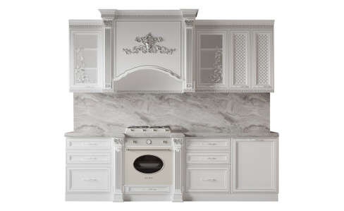 Кухонный гарнитур Венеция прямая 2,70 Белый Серебро Паладина светлая 48 мм