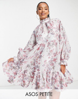 Розовое жаккардовое платье мини с металлическим отливом и цветочным принтом ASOS DESIGN Petite Pephem