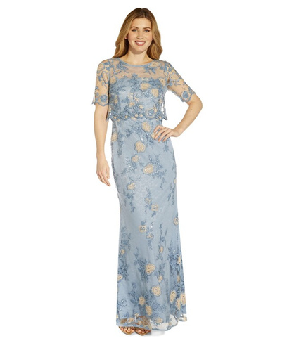 Платье Adrianna Papell, Embroidered Pop Over Long Column Mob Gown