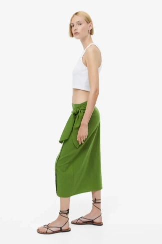 Хлопковая юбка с трансфером H&M, зеленый