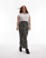 Черно-белая юбка макси из джерси и сетки Topshop Curve с зебровым принтом