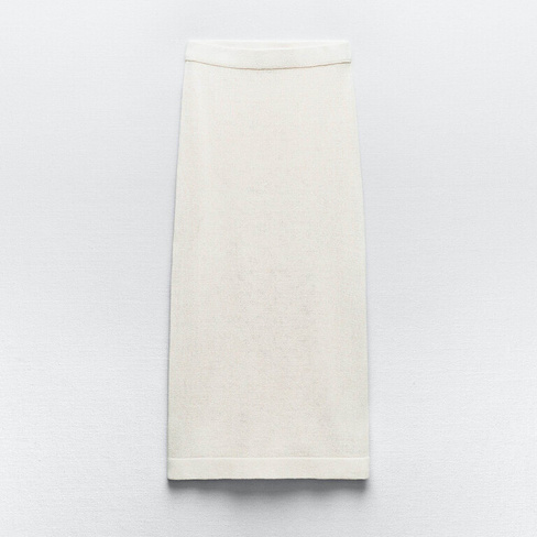 Юбка миди Zara Linen Blend Plain Knit, белый