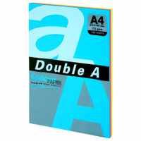 Бумага цветная DOUBLE A, А4, 75г/м2, 100 л, (5 цветов x 20 листов), микс неон, ш/к 32