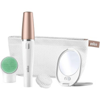 Эпилятор для лица Facespa с насадкой-щеткой для очищения лица, зеркалом с подсветкой и косметичкой, 851V, белый, Braun