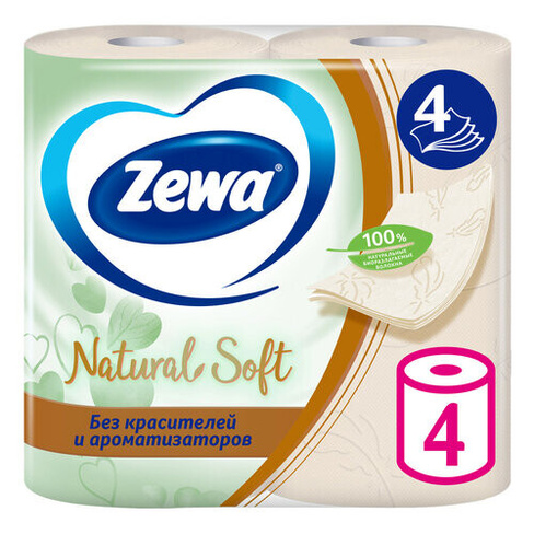 Туалетная бумага Zewa Natural Soft, 4 слоя, 4 рулона