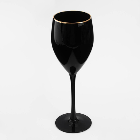 Бокал для вина, 350 мл, стекло, черный, с золотистым кантом, Bresso color