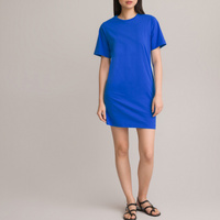 Платье-футболка с круглым вырезом короткими рукавами XS синий