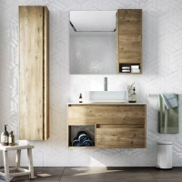 Мебель для ванной STWORKI Карлстад 90 дуб рустикальный, простоун беж, в стиле лофт, подвесная, российская Stworki