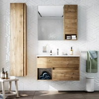 Мебель для ванной STWORKI Карлстад 90 дуб рустикальный, в стиле лофт, под дерево, подвесная (гарнитур, комплект) Stworki