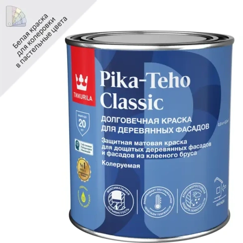 Краска фасадная Tikkurila Pika-Teho Classic моющаяся матовая цвет белый база A 0.9 л TIKKURILA None