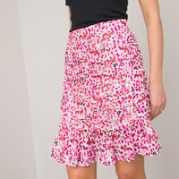 Короткая юбка со складками и кружевами Цветочный принт 34 (FR) - 40 (RUS) розовый