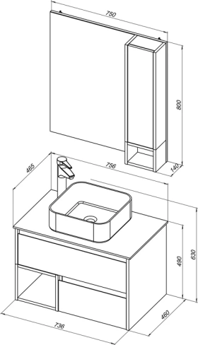 Мебель для ванной STWORKI Карлстад 75 дуб рустикальный, простоун беж, с отверстием для смесителя в столешнице, черная St