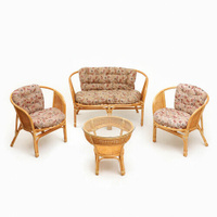 Набор садовой мебели Bahama Wicker: 2 кресла, диван, стол, ротанг светлый, подушки с узором 10296755 Сима-ленд