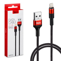 Кабель USB Lightning 1m 2.1A Nylon+Metal ISA черный с красным