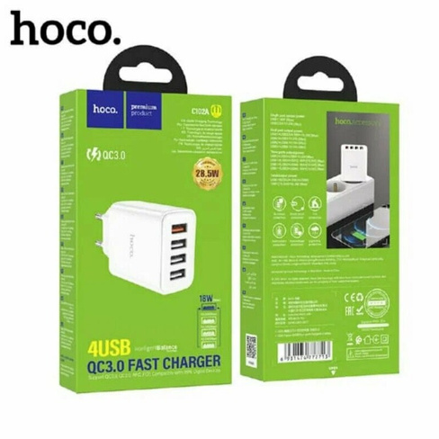 Переходник C102A СЗУ на 4 USB 18W HOCO белый