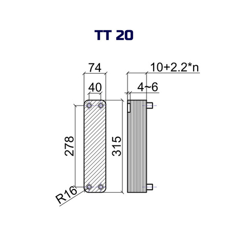 Паяный теплообменник ТТ20-14H (30 бар)