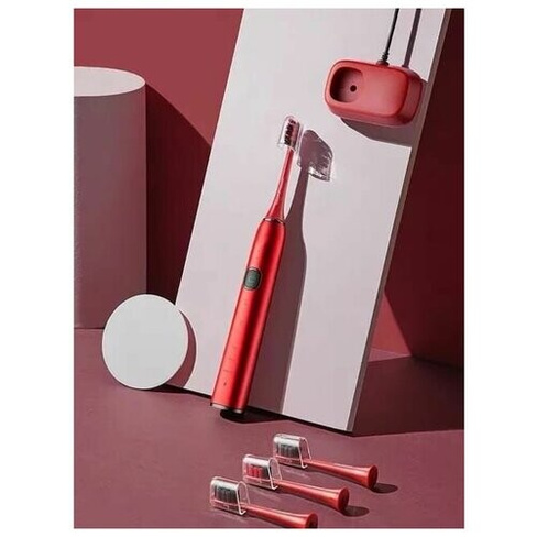 Электрическая зубная щетка Sonic Electric Toothbrush SNK01 красная/ультразвуковая/4 насадки/подарочная упаковка SOUNESS