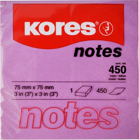 Блокнот Kores Стикеры Cubo 75х75 мм неоновые 4 цвета (1 блок, 450 листов)