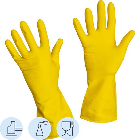 Перчатки хозяйственные Gward многоразовые Перчатки латексные Lotos G60 желтые (размер 7, S)