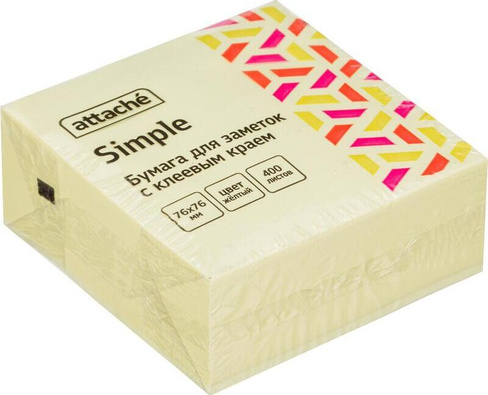 Блокнот Attache Стикеры Simple 76х76 мм пастельные желтые (1 блок, 400 листов)