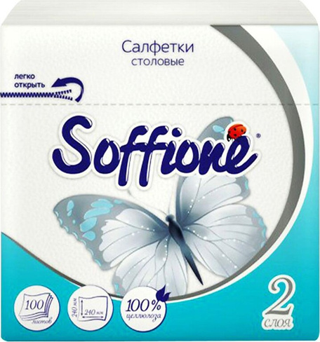 Бумажные полотенца Soffione Салфетки бумажные двухслойные, 24х24 см, 100 шт