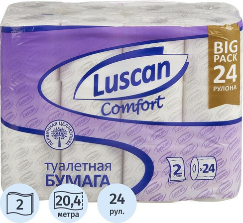 Туалетная бумага Luscan Бумага туалетная Comfort 2-слойная белая (24 рулона в упаковке)