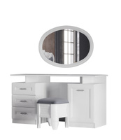 Туалетный стол с зеркалом и пуфом Анет Белый Велюр серый