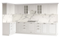 Кухонный гарнитур Дрим 2 уровня угловой 3,60*1,50 Белый Мрамор Белый 38 мм