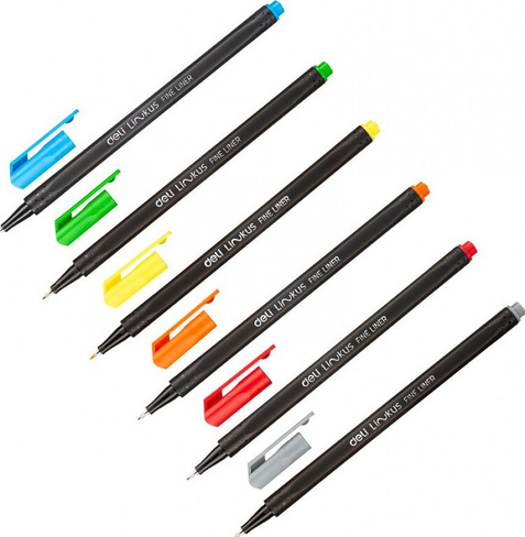 Ручка Deli Набор линеров, толщина линии 0,45 мм, 6 цветов, с европодвесом