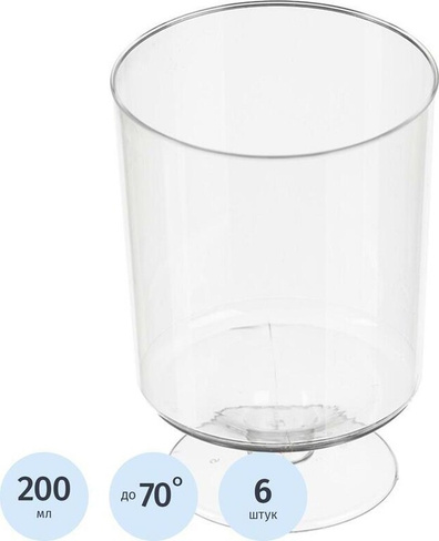 Одноразовая посуда Комус Бокал одноразовый для вина пластиковый 200 мл прозрачный 6 штук в упаковке Стандарт