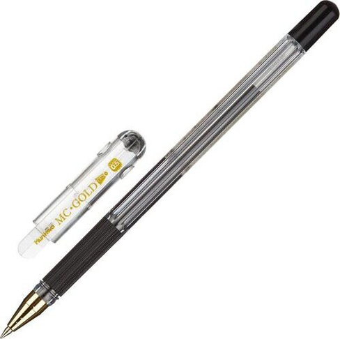 Ручка MunHwa Ручка шариковая масляная с грипом "MC Gold", ЧЕРНАЯ, корпус прозрачный, узел 0,5 мм, линия письма 0,3 мм, B
